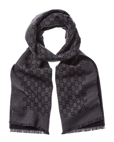 Gucci Gg Jacquard Wool Scarf In Gray