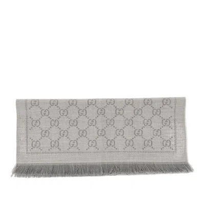 Gucci Wool Gg Jacquard Scarf 45x185 Cm In Gray