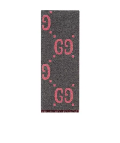 Gucci Gg Jacquard Wool Silk Scarf In Pink