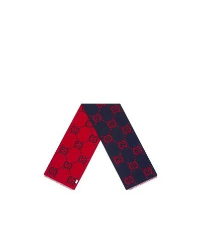 Gucci Freedom Gg-jacquard Wool-blend Scarf In Blue,red