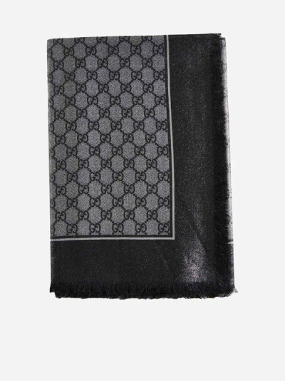 Gucci Gg Jacquard Wool Stole In Lead,black