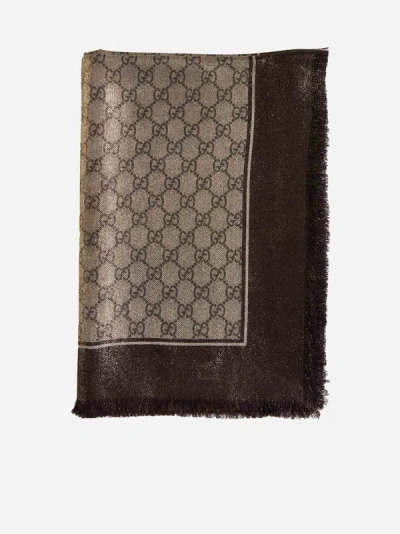 Gucci Gg Jacquard Wool Stole In Sand,brown