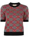 Gucci Gg-jacquard Short-sleeved Wool Sweater In Black