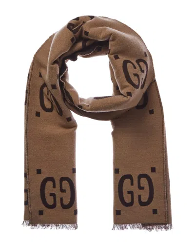 Gucci Gg Jacquard Wool-blend Scarf In Brown