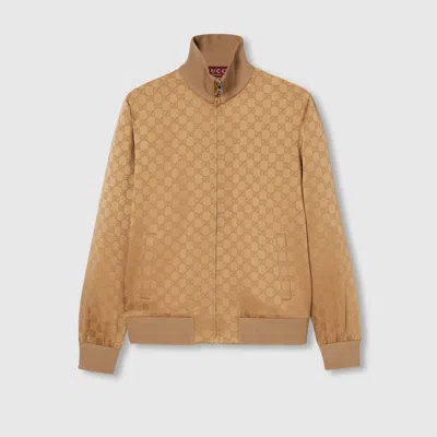 Gucci Gg Jacquard Zipped Jacket In Brown