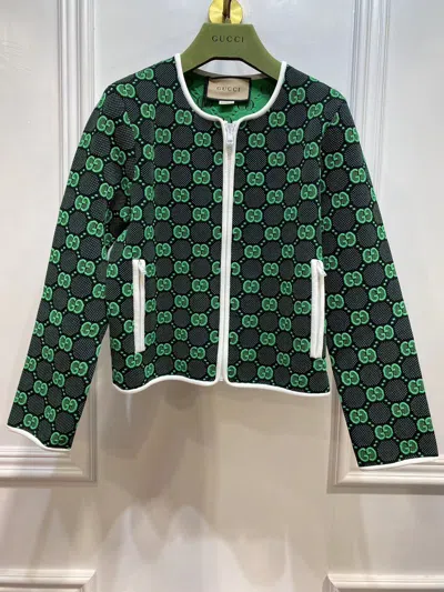 Gucci Gg Jacquard Zipped Cardigan In Black