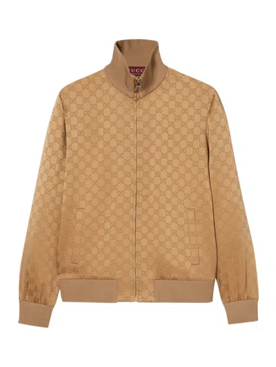 Gucci Gg Jacquard Zipped Jacket In Brown