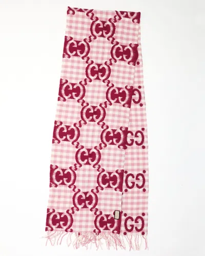 Gucci Gg Jaquard Wool Scarf In Pink