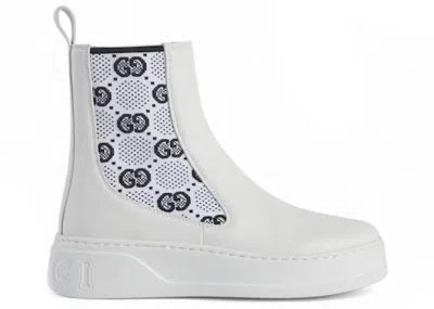 Pre-owned Gucci Gg Jersey Chelsea Boots (women's) Sneakers In White