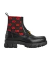 Gucci Black Gg Logo Horsebit Leather Ankle Boots In Black