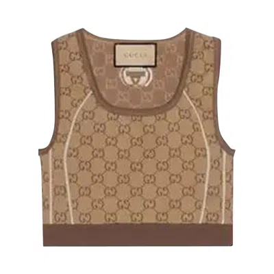 Pre-owned Gucci Gg Jersey Jacquard Crop Top 'beige' | Tan | Women's Size M