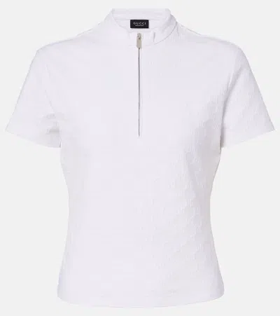 Gucci Gg Jersey Jacquard Half-zip Top In White