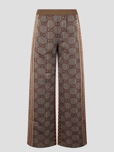 Gucci Gg Jersey Jacquard Pant In Brown
