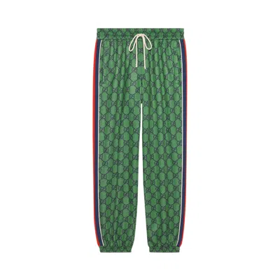 Pre-owned Gucci Gg Jersey Jogging Pant With Web 'green/dark Blue' | Men's Size M