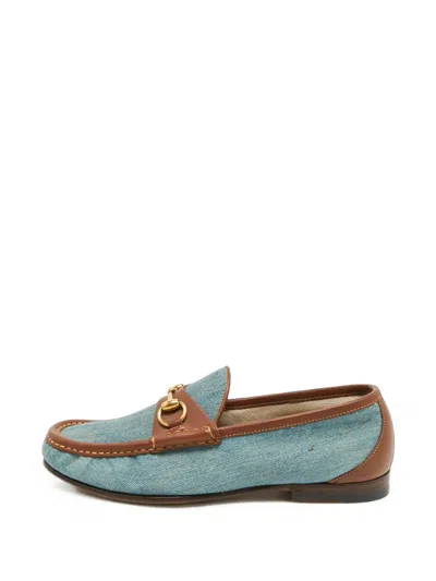 Pre-owned Gucci Gg Jordaan Horsebit Loafers In Blue
