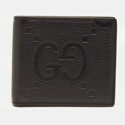 Pre-owned Gucci Gg Jumbo Black Leather Bifold Wallet
