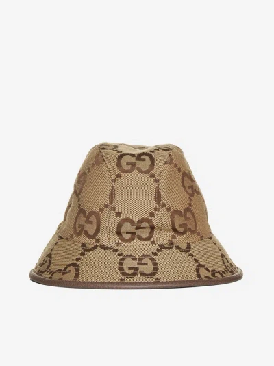 Gucci Gg Jumbo Canvas Bucket Hat In Camel,ebony