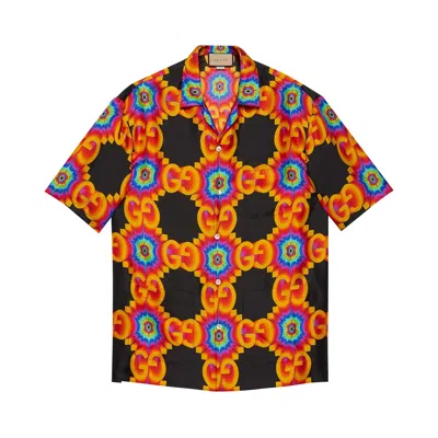 Pre-owned Gucci Gg Kaleidoscope Silk Bowling Shirt 'black/orange' | Men's Size 48