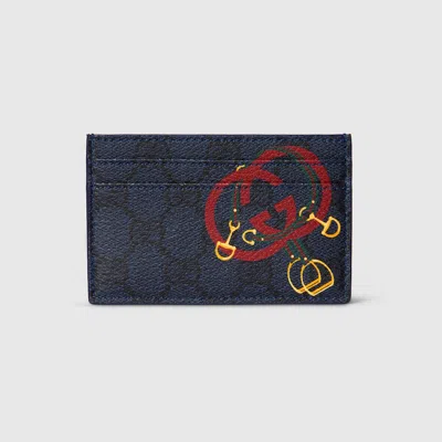 Gucci Gg Card Case With Print In Blue