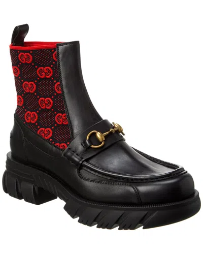 GUCCI GUCCI GG KNIT & LEATHER BOOT