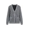 Gucci Women Grey V-neck Cardigan With All-over Gg Motif In Wool Woman In Gray