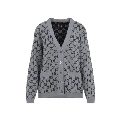 Gucci Gg Knit Cardigan Women In Gray