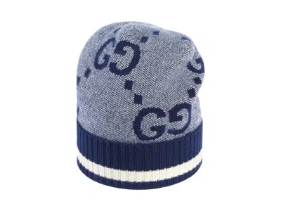 Pre-owned Gucci Gg Knit Cashmere Beanie In Blue