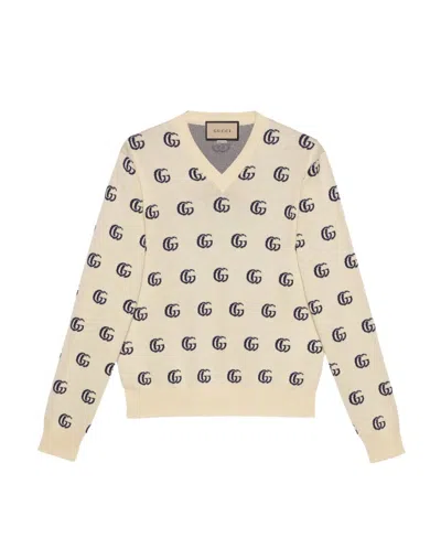 Gucci Gg Knit Cotton Jacquard Jumper In Nude | ModeSens