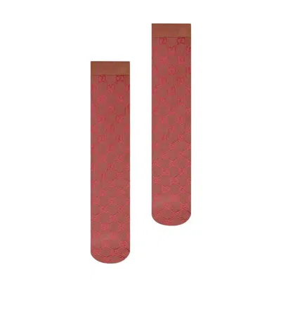 Gucci Gg Knit Socks With Knee-length Pattern In Brown