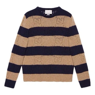 Gucci Gg Knit Striped Wool Sweater 'camel' In Neutral