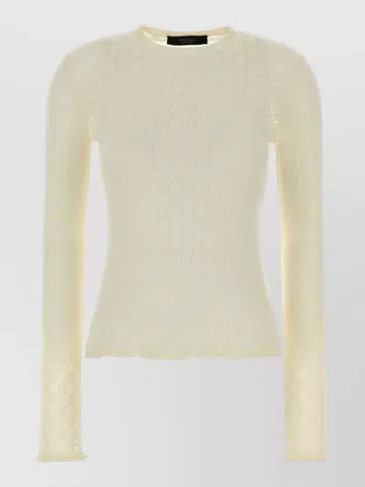Gucci Gg Knit Top Fitted Long Sleeves In Neutral