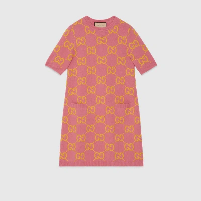 Gucci Gg-pattern Wool Dress In Pink