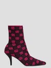 Gucci Stretch Fabric Stiletto Heel Ankle Boots In Pink & Purple