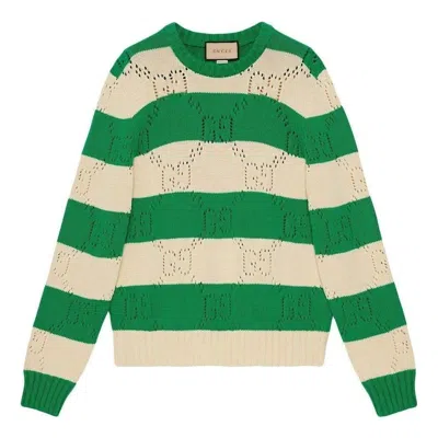 Gucci Gg Lace Striped Knit Sweater 'beige Green'