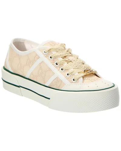 Gucci Gg Lace Up Embroidered Canvas Sneaker In Neutral