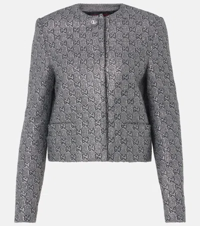 Gucci Gg Lamé Blazer In Grey