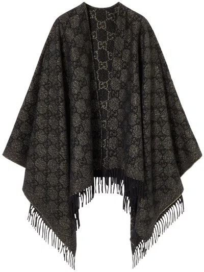 Gucci Gg Lamé Cashmere Cape In Black