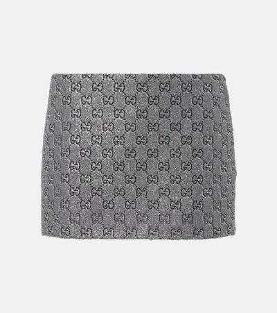 Gucci Gg Lamé Miniskirt In Grey