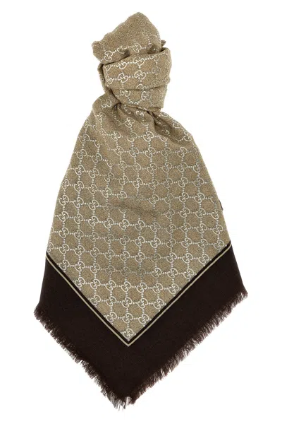 Gucci Gg Lamé Scarf In Brown