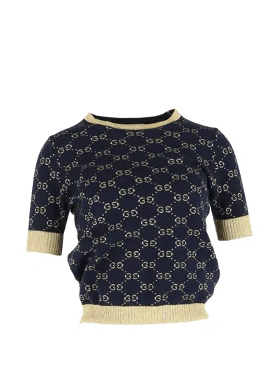 Pre-owned Gucci Gg Lamé Top In Blue