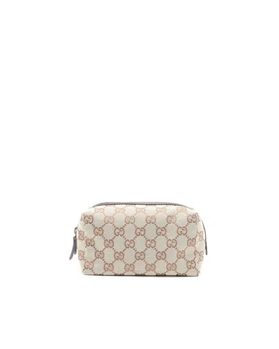 Gucci Gg Large Leather Canva Pouch In Purple