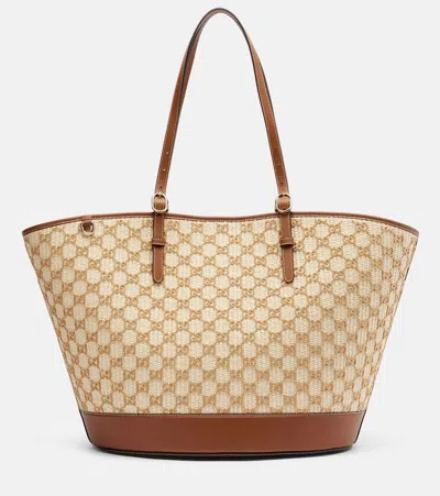 Gucci Gg Large Raffia-effect Tote Bag In Sand