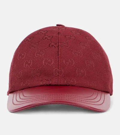 Gucci Gg Leather Baseball Cap In Red