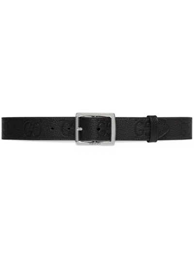 Gucci Gg Logo-debossed Leather Belt In Black