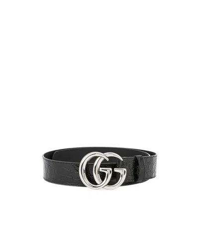 Gucci Gg Leather Belt In Black