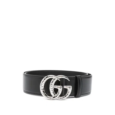 Gucci Gg Leather Belt In Black