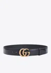 Gucci Black Belt With Gg Marmont Buckle In Leather Man In Black