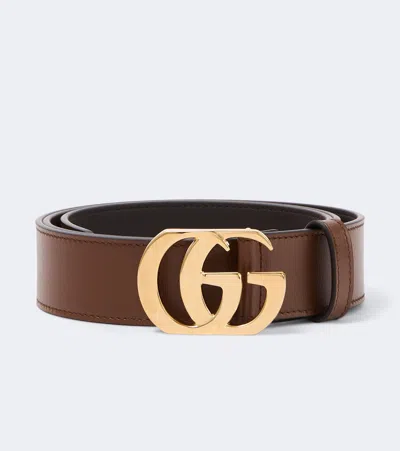 Gucci Gg Leather Belt In Brown
