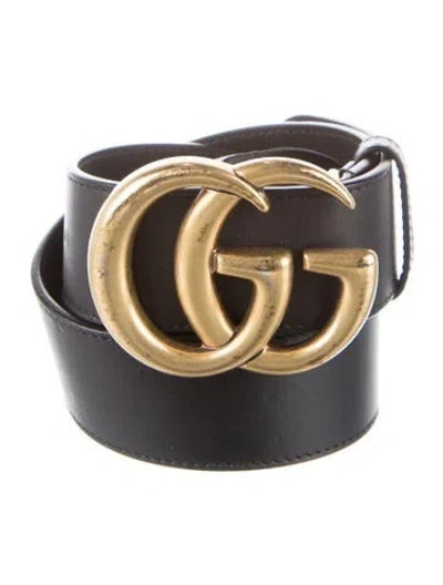 Pre-owned Gucci Gg Leather Belt Double G Logo Belt In Black