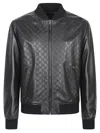 Gucci Men Gg Leather Bomber Jacket
